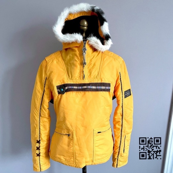 HELL Is For Heroes Italy Sunflower Yellow Pullover Fur Trim Hood Ski Jacket S/6 - Picture 1 of 10